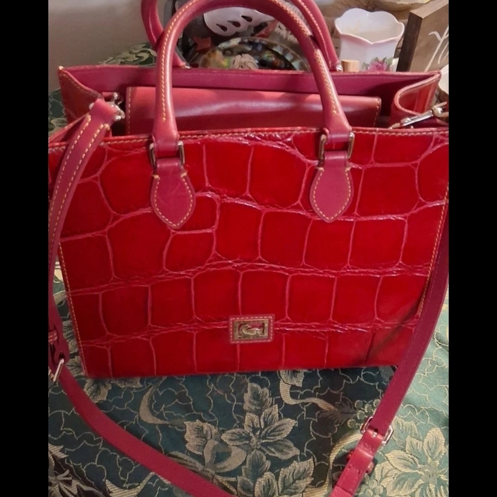Dooney & Bourke Red Crocodile-Embossed Crossbody Bag Certificate Of Authencity.